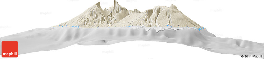 Shaded Relief Horizon Map of Reunion, lighten, desaturated