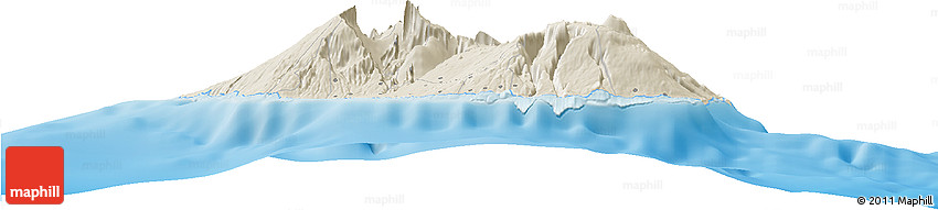 Shaded Relief Horizon Map of Reunion, lighten, land only