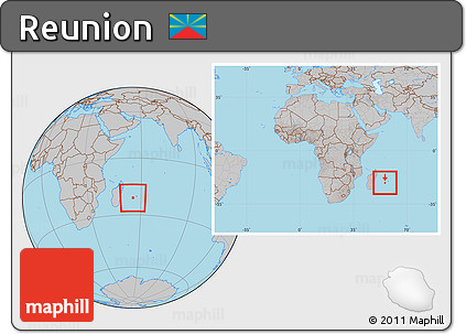 Gray Location Map of Reunion, within the entire continent