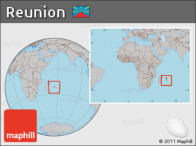 Gray Location Map of Reunion, within the entire continent