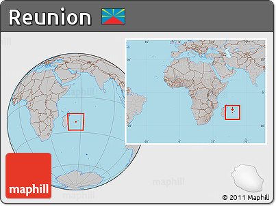 Gray Location Map of Reunion, within the entire continent