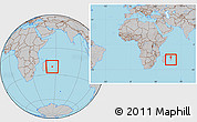 Gray Location Map of Reunion, within the entire continent