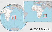 Gray Location Map of Reunion, highlighted continent, within the entire continent