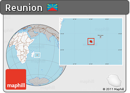 Gray Location Map of Reunion, highlighted continent