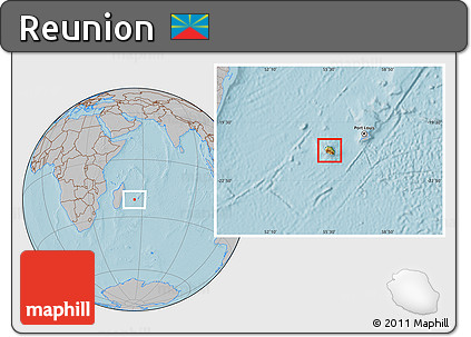 Physical Location Map of Reunion, gray outside, hill shading