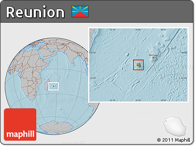 Physical Location Map of Reunion, gray outside, hill shading