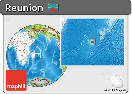 Physical Location Map of Reunion, highlighted continent