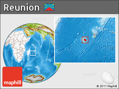 Physical Location Map of Reunion, highlighted continent