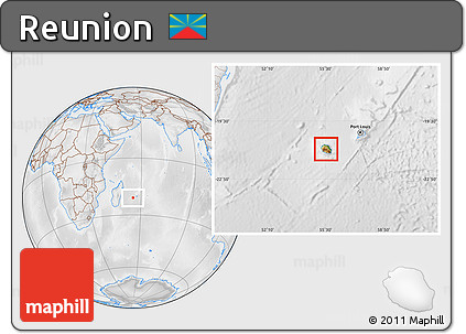 Physical Location Map of Reunion, lighten, desaturated