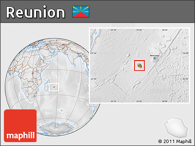 Physical Location Map of Reunion, lighten, desaturated