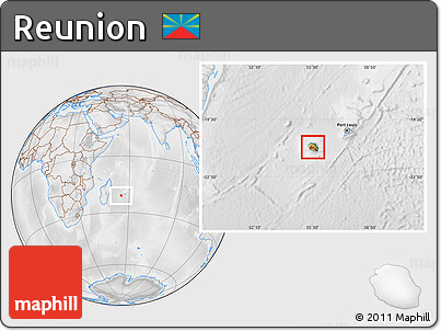 Physical Location Map of Reunion, lighten, desaturated