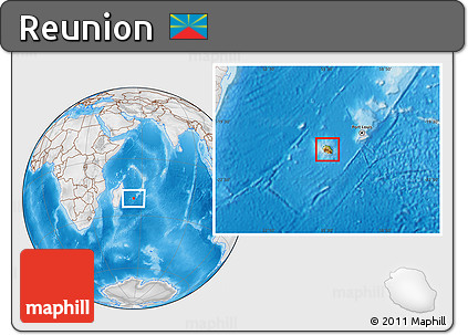 Physical Location Map of Reunion, lighten, desaturated, land only