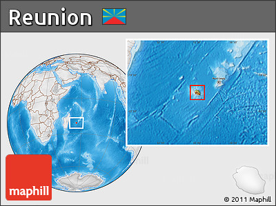Physical Location Map of Reunion, lighten, desaturated, land only