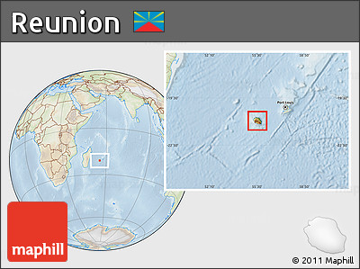 Physical Location Map of Reunion, lighten