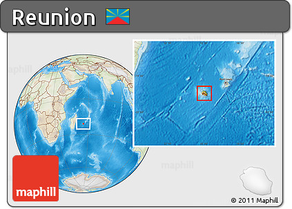 Physical Location Map of Reunion, lighten, land only