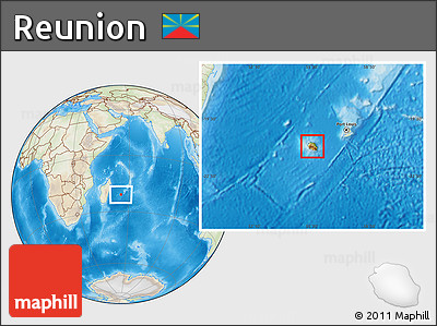 Physical Location Map of Reunion, lighten, land only
