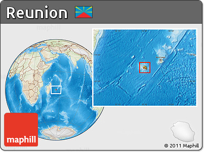 Physical Location Map of Reunion, lighten, land only
