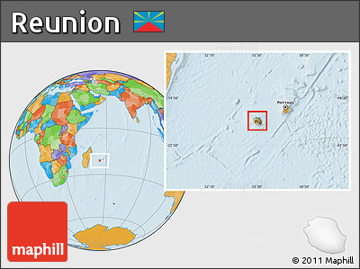 Physical Location Map of Reunion, political outside
