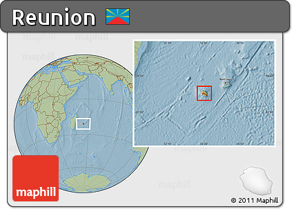 Physical Location Map of Reunion, savanna style outside, hill shading