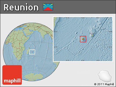 Physical Location Map of Reunion, savanna style outside, hill shading