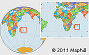 Political Location Map of Reunion, within the entire continent