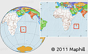 Political Location Map of Reunion, highlighted continent, within the entire continent