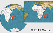 Satellite Location Map of Reunion, highlighted continent, within the entire continent