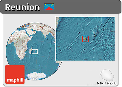 Satellite Location Map of Reunion, lighten, semi-desaturated, land only