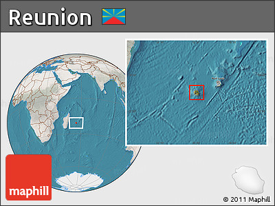 Satellite Location Map of Reunion, lighten, semi-desaturated, land only