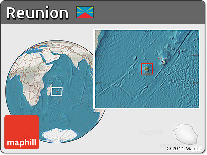 Satellite Location Map of Reunion, lighten, semi-desaturated, land only