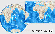 Shaded Relief Location Map of Reunion, within the entire continent
