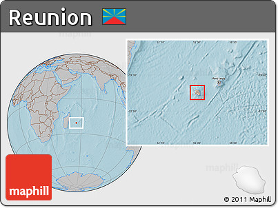Shaded Relief Location Map of Reunion, gray outside, hill shading