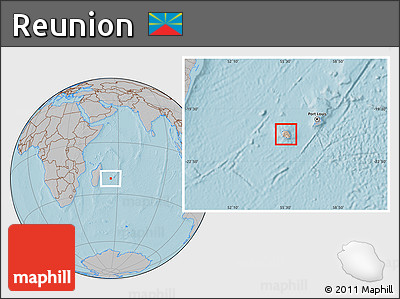 Shaded Relief Location Map of Reunion, gray outside, hill shading