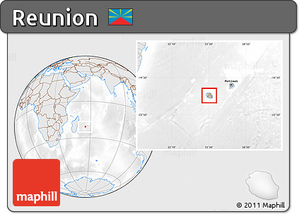 Shaded Relief Location Map of Reunion, lighten, desaturated