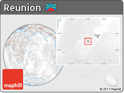 Shaded Relief Location Map of Reunion, lighten, desaturated