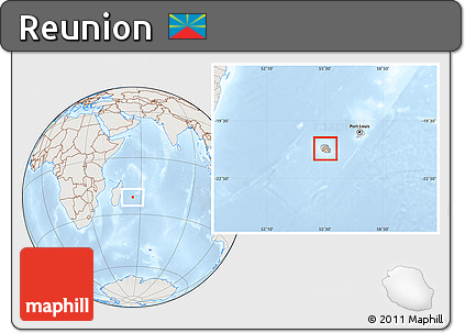 Shaded Relief Location Map of Reunion, lighten