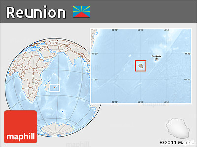Shaded Relief Location Map of Reunion, lighten