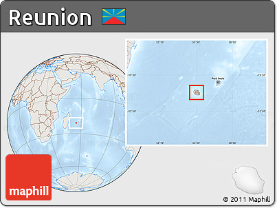 Shaded Relief Location Map of Reunion, lighten