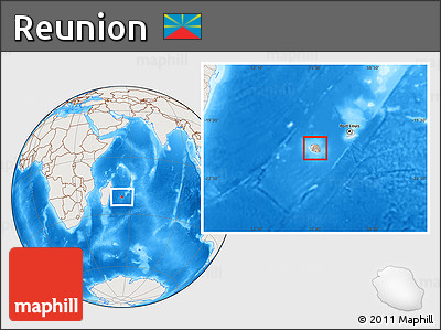 Shaded Relief Location Map of Reunion, lighten, land only