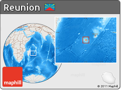 Shaded Relief Location Map of Reunion, lighten, land only