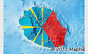 Flag Map of Reunion, physical outside, bathymetry sea, flag aligned to the middle