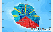 Flag Map of Reunion, single color outside, bathymetry sea, flag centered