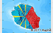 Flag Map of Reunion, single color outside, bathymetry sea, flag aligned to the middle
