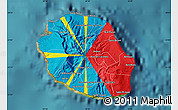 Flag Map of Reunion, single color outside, satellite sea, flag aligned to the middle
