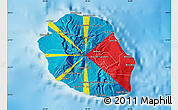 Flag Map of Reunion, single color outside, shaded relief sea, flag rotated