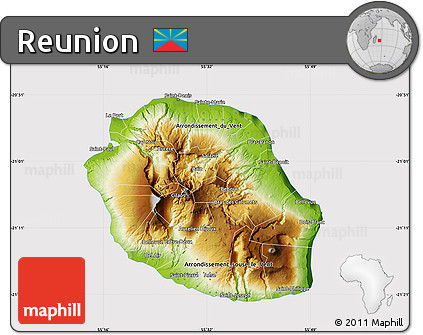 Physical Map of Reunion, cropped outside