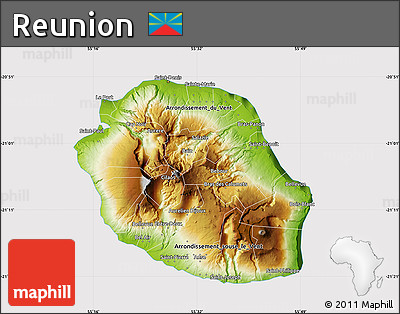 Physical Map of Reunion, cropped outside