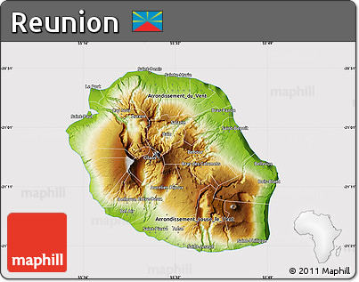 Physical Map of Reunion, cropped outside