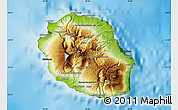 Physical Map of Reunion, darken, desaturated, land only
