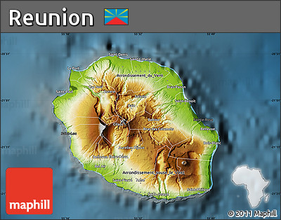 Physical Map of Reunion, darken